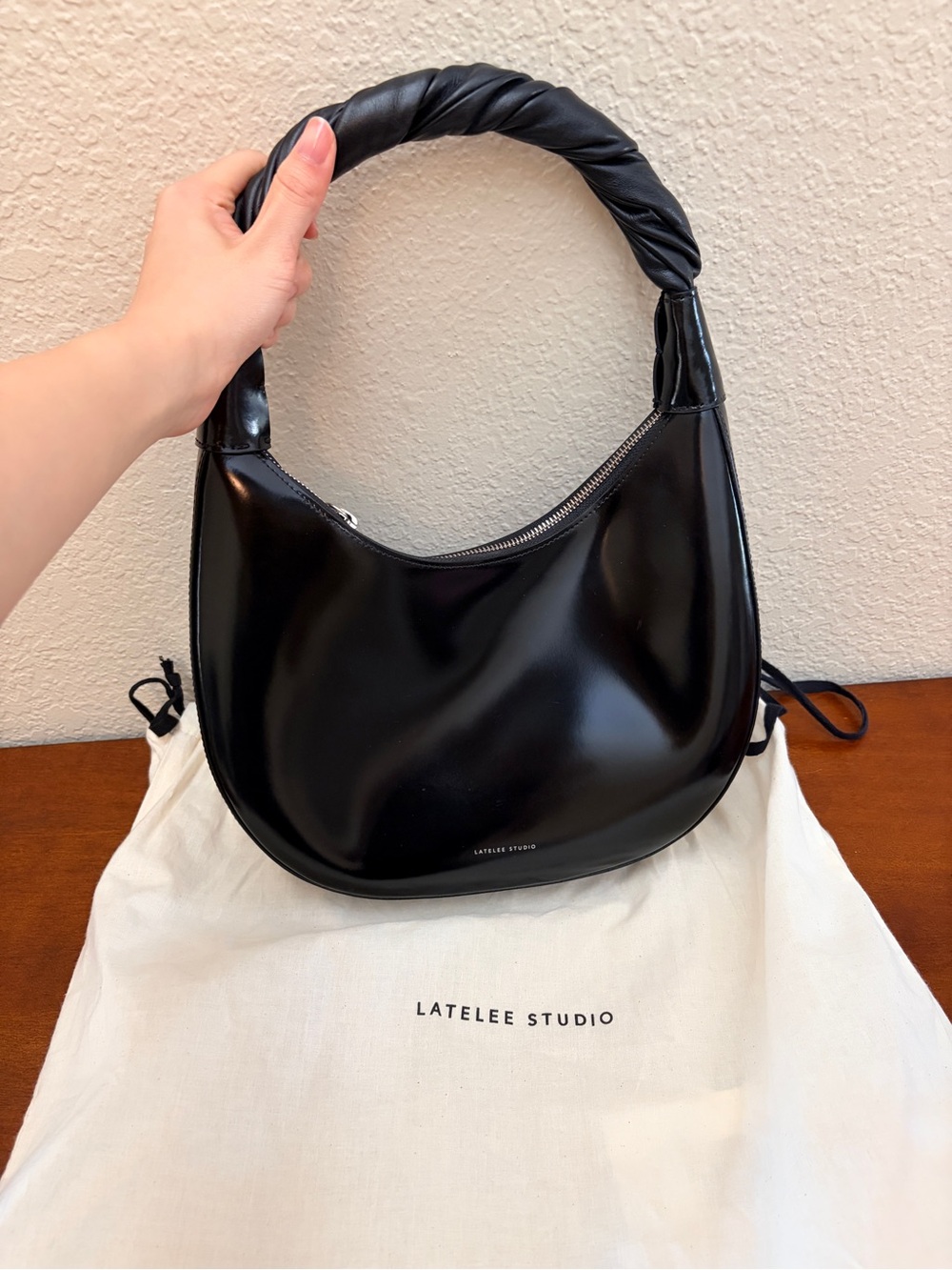Black Twisted Handle Hobo Bag